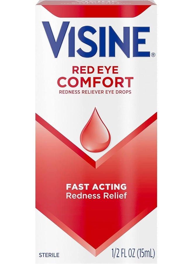 Visine Red Eye Comfort Redness Relief Eye Drops to Relieve Red Eyes Irritations Fast, Tetrahydrozoline HCl, 15ml - Image 1